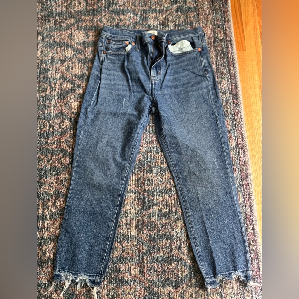 Madewell Highrise Slim Crop Boy Jean Blue Distressed Jeans Size 28 Women’s